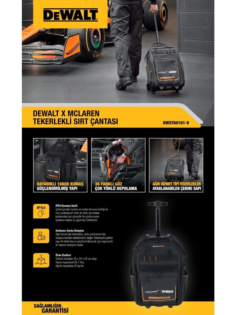 Dewalt DWST60101-9 Mclaren Profesyonel Tekerlekli Sırt Çantası - Görsel 3